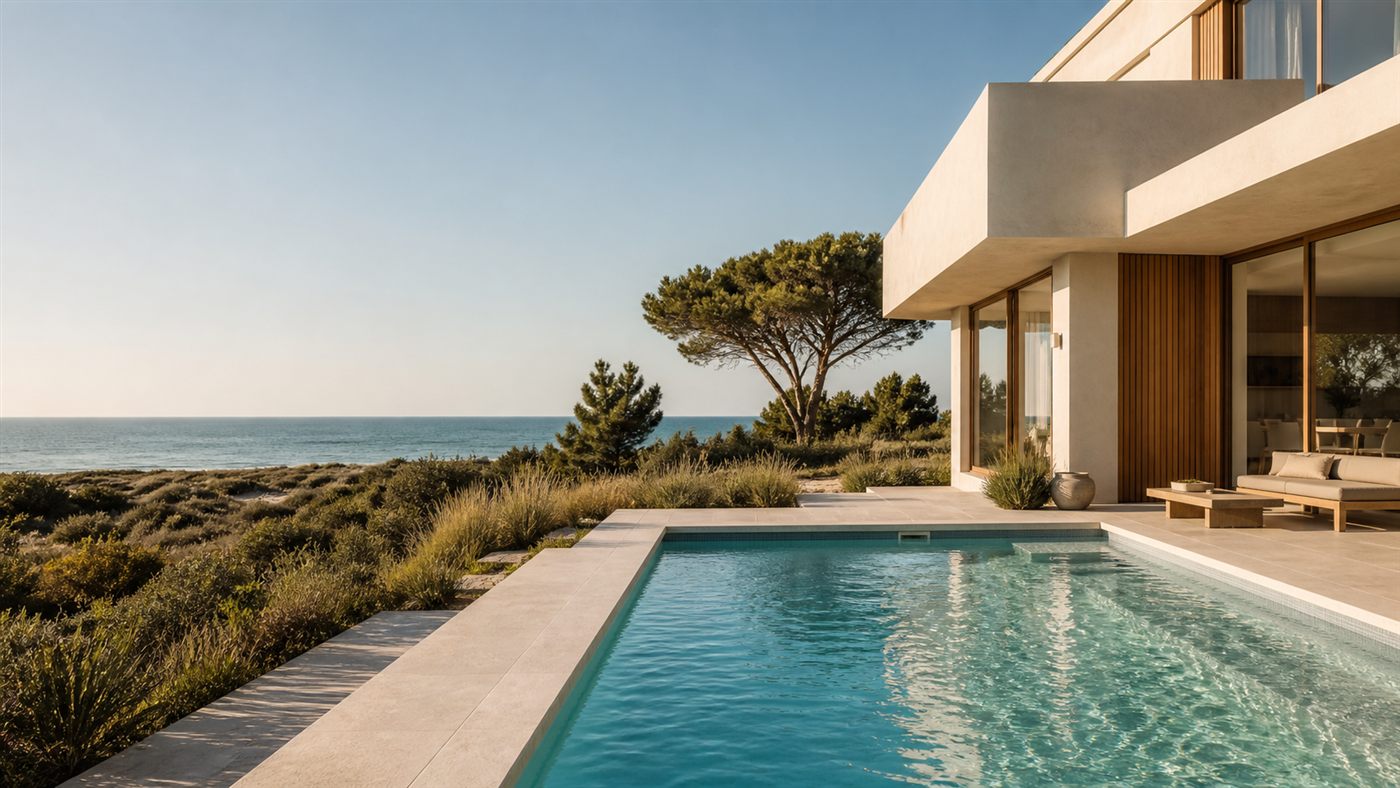 Piscine contemporaine en bord de mer à La Grande Motte