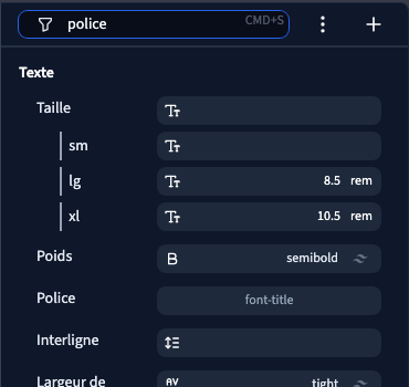 La recherche Police réduit le panneau aux réglages concernés
