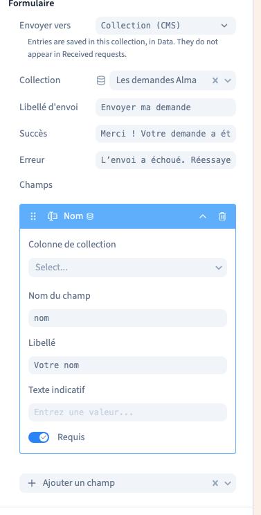 Le bouton et les messages de résultat.