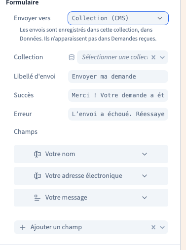 La collection conserve les réponses dans Données.