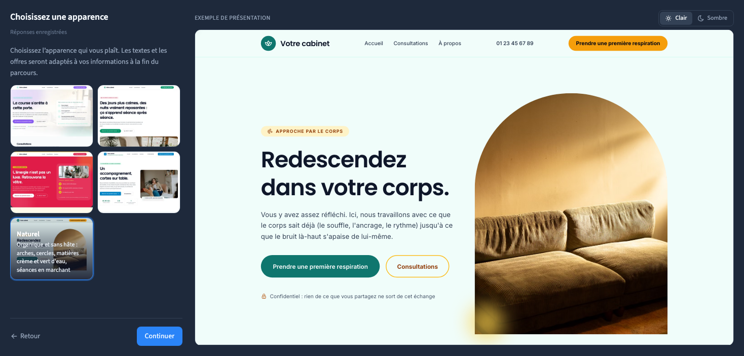 Choisir une apparence et contrôler son aperçu.