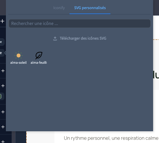 Les SVG importés sont disponibles dans la bibliothèque du projet.