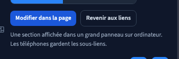 L’accès à la modification et le retour aux liens.