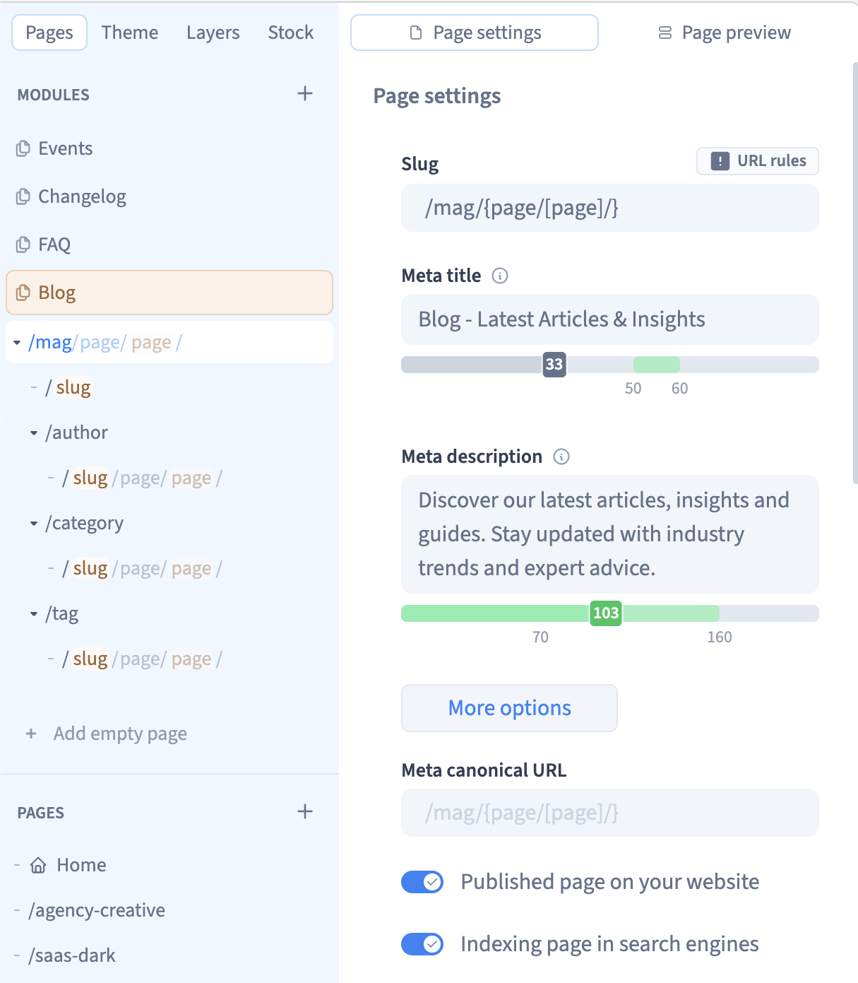 SEO settings screenshot