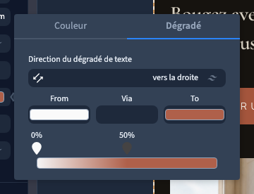 L’onglet Dégradé active un fond limité aux lettres
