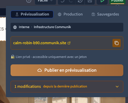 La prévisualisation est une cible privée, distincte de la production