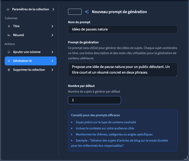 Une consigne précise le public, le résultat attendu et un petit nombre de sujets.