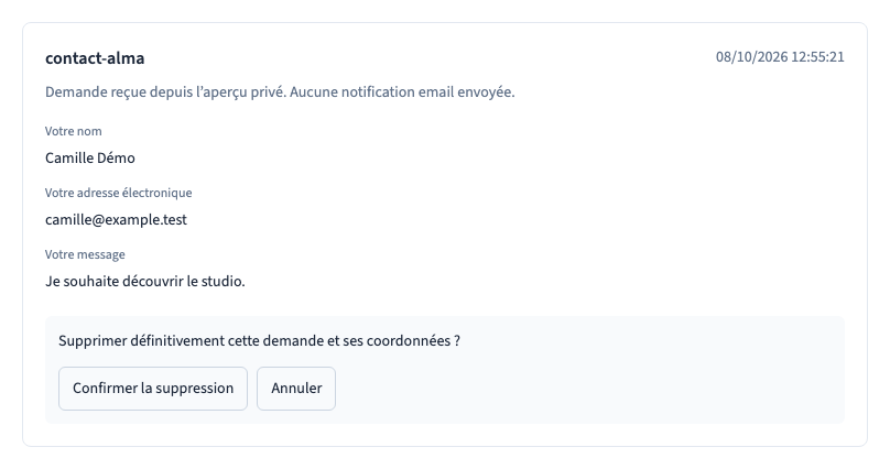 Une confirmation précède la suppression définitive.