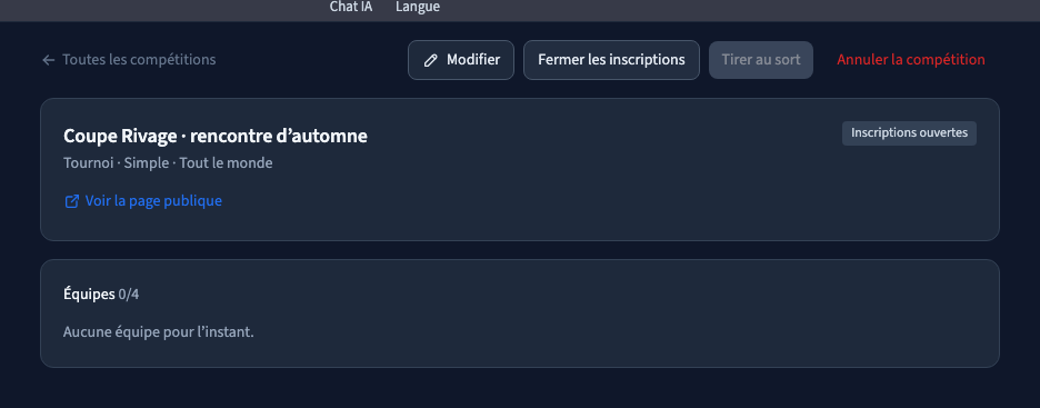 La compétition est ouverte aux inscriptions.