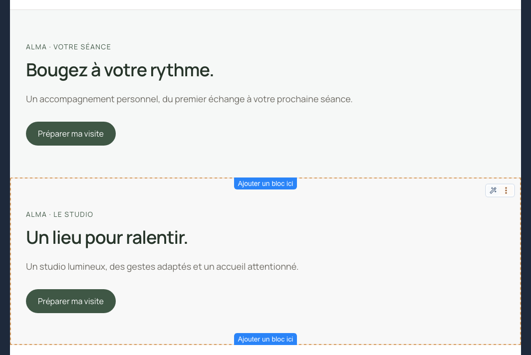 Votre séance apparaît maintenant avant Le studio.