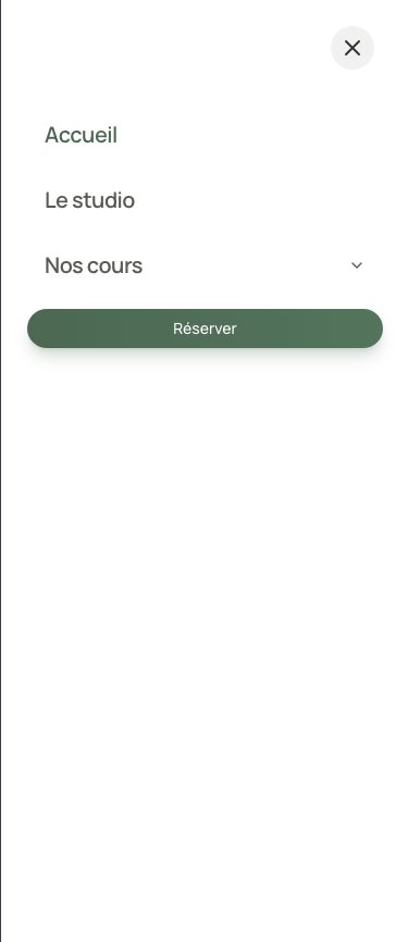 Le menu ouvert à une largeur de 375 pixels.