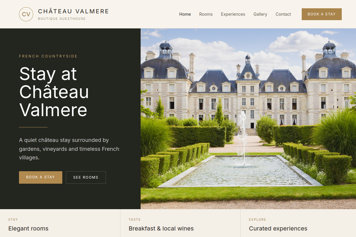 Château Valmere first published homepage, captured from the real Communik staging site