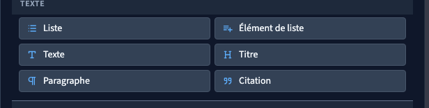 L’onglet Élément propose les petits éléments à insérer dans une section.