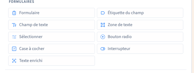 Le formulaire dans la bibliothèque des éléments.