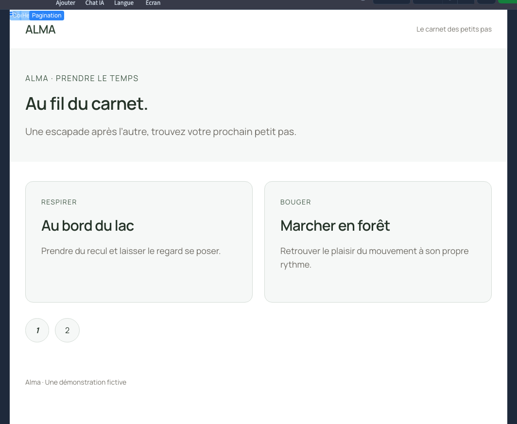 Les pages numérotées sont reliées à une liste limitée à deux fiches.