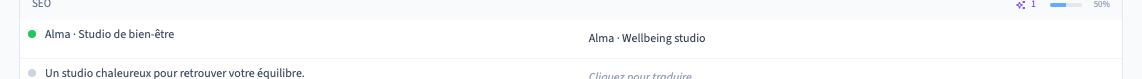 Titre français et traduction anglaise.