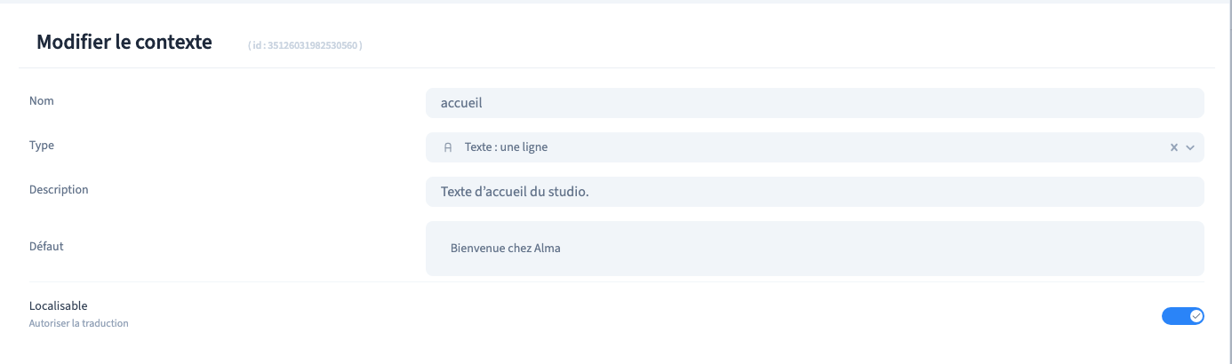 La variable enregistrée et son réglage de localisation.