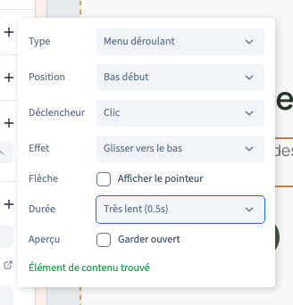 Les réglages du menu.
