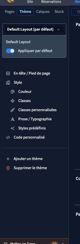 Le thème consulté et ses différents panneaux