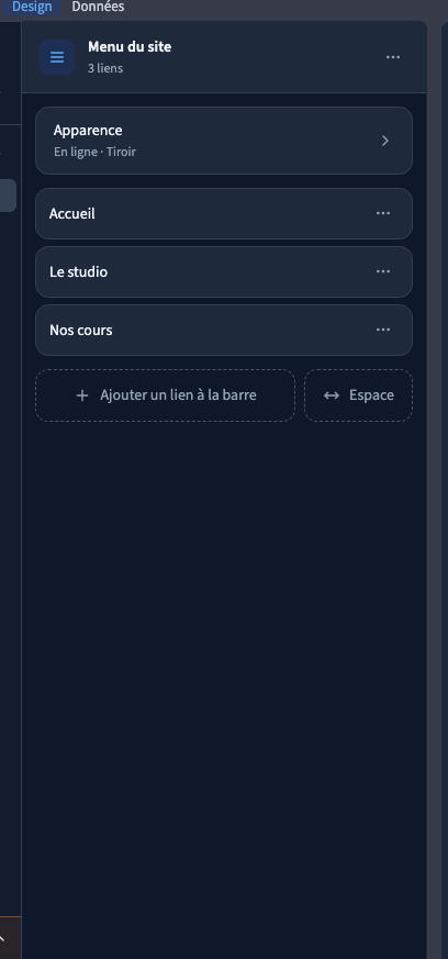 Les liens repris restent modifiables dans le panneau visuel.