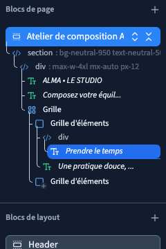 Un nouveau conteneur entoure le titre dans les calques.