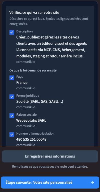 Les informations trouvées sont proposées à votre validation.