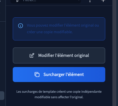 Deux commandes distinguent le modèle original et la personnalisation locale.