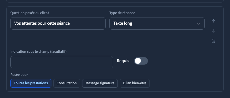 Une question spécifique à une prestation
