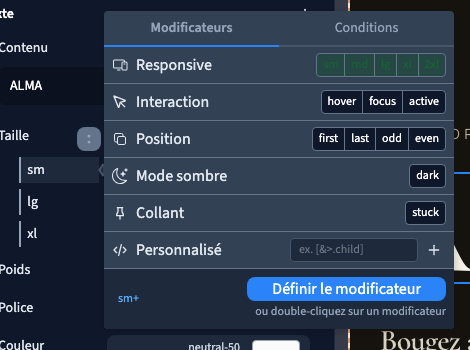 Choisir le seuil dans Responsive, puis valider la règle