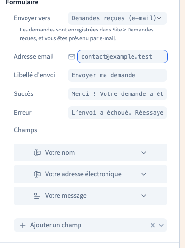 Les demandes reçues et leur adresse de notification.