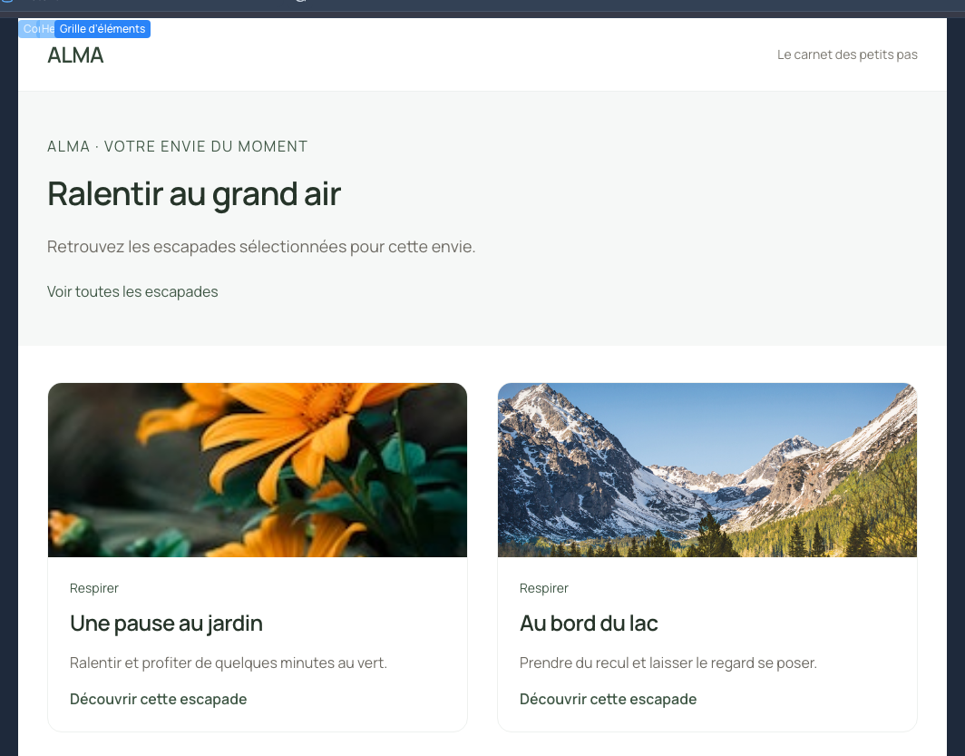 Seules les deux escapades associées à cette envie apparaissent.