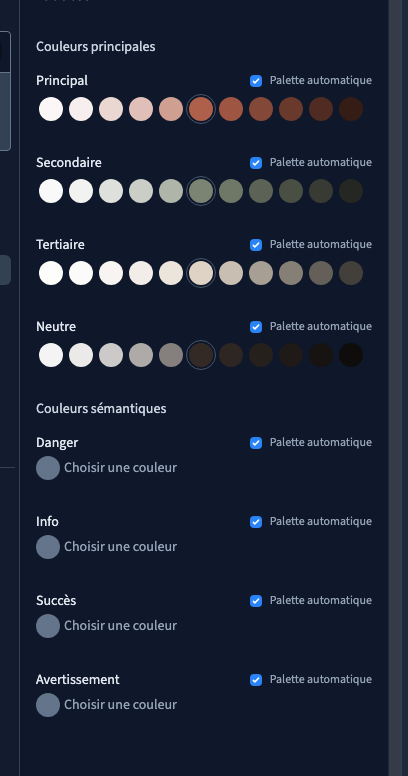 Les couleurs principales et les couleurs sémantiques