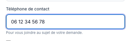 Le téléphone est renseigné ; l’objectif reste absent de cette étape.