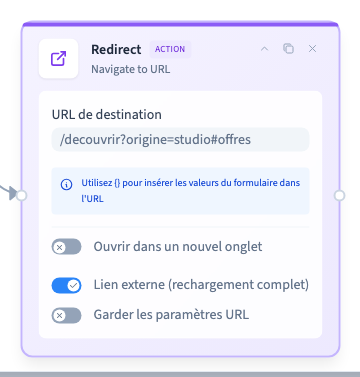 La destination avec son ancre et le rechargement complet.