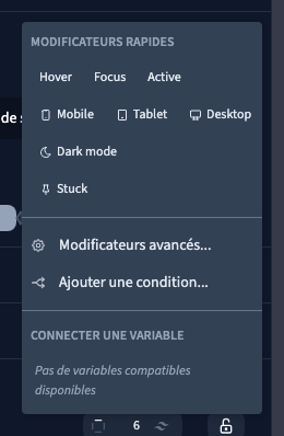 Le menu précise si aucune propriété compatible n’est disponible.