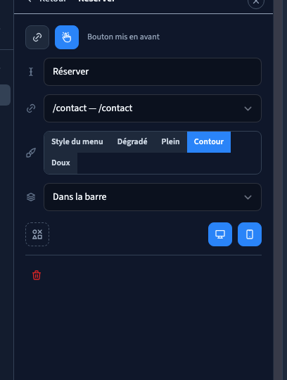 La destination et le style du bouton de réservation.