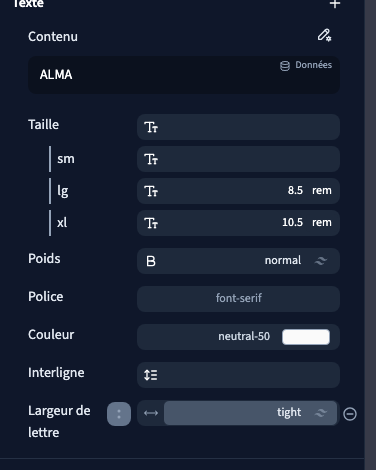 Police, Poids, Taille, Couleur et espacements dans le panneau Texte