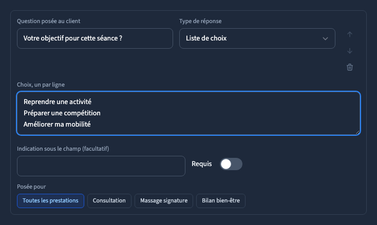 Une liste de réponses écrite normalement au clavier