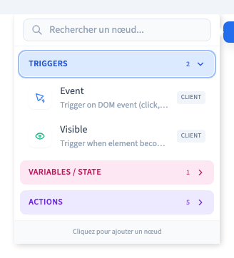 Deux déclencheurs sont proposés par la palette.
