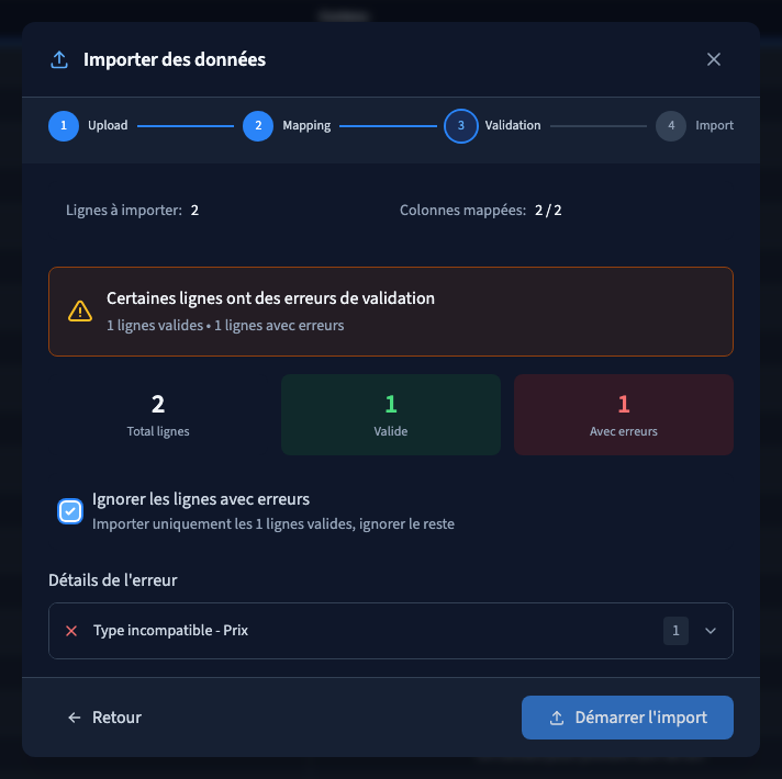 L’option permet un import partiel volontaire.