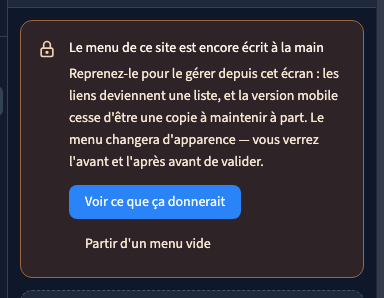Le panneau propose une reprise avant toute modification.