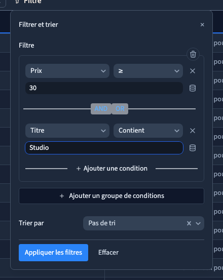 Deux conditions dans le même groupe précisent le résultat.