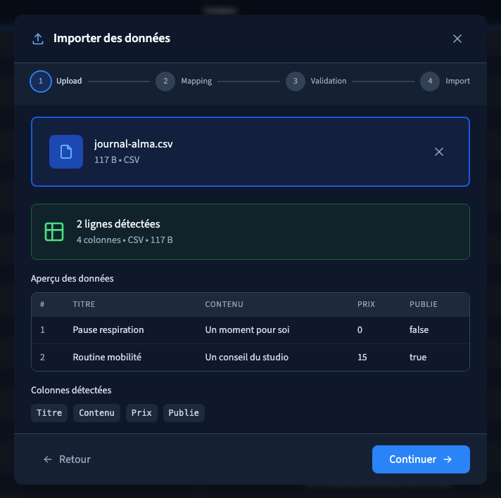 L’aperçu permet de contrôler les valeurs avant toute écriture.