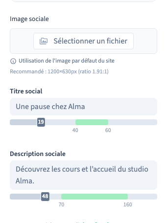 Zone utile du réglage.