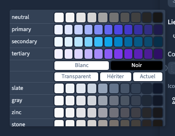 La palette propose les couleurs du site.