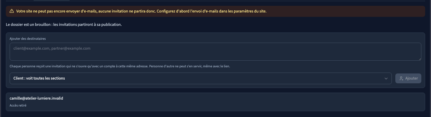 Le destinataire a été retiré du dossier.