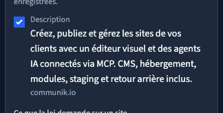 Seule la description est cochée pour cet exemple.
