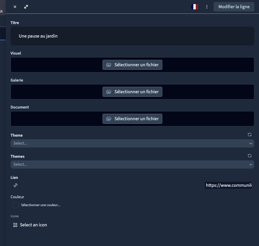 La destination est conservée dans la fiche enregistrée.