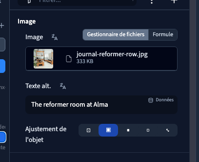 Les réglages propres à une image sélectionnée.