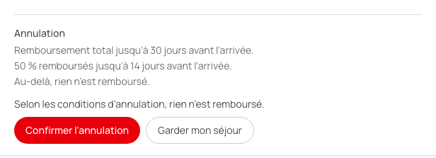 Les conditions sont relues avant la confirmation d’annulation.